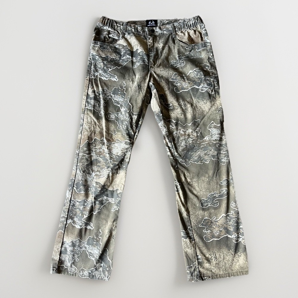 Realtree Camo Pant Medium (32-34) Hunting Utility Brown Zip Pocket Elastic Waist